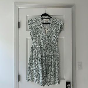 Floral Print Green and White Mini Dress
